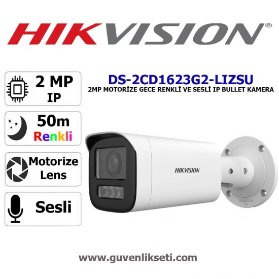 Hikvision DS-2CD1623G2-LIZSU motorize lensli gece renkli sesli dış mekan bullet güvenlik kamerası